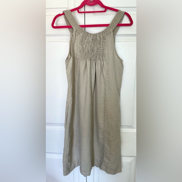 Sussan 100% Linen Taupe Smocked Sleeveless Dress-Size 8 - Picture 8 of 11